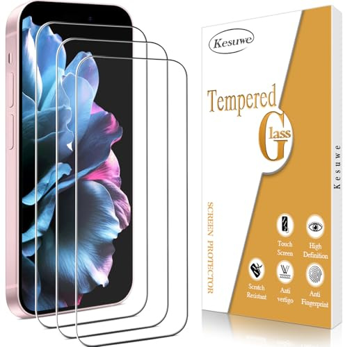 Kesuwe 3 Stück Panzer Schutz Glas für iPhone 16, Anti-Kratzer | Anti-Öl, Anti-Bläschen, 9H Härte, Ultrabeständig, HD Displayschutzfolie, 0.33mm Ultra-klar