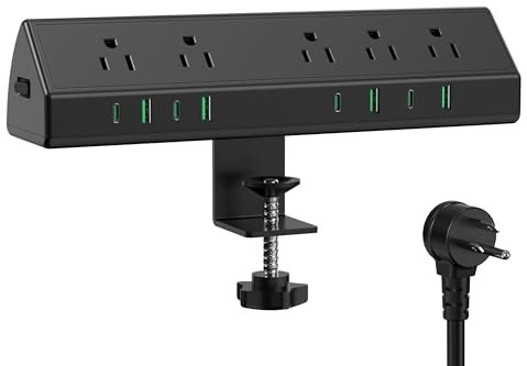 Jgstkcity Desk Clamp Power Strip,45W Fast Charging Station,4 USB-C,4 USB-A,Desk Mount Surge Protector,1875W Extension Cord with Multiple Outlets,ETL Listed,for Home Office Dorm Room