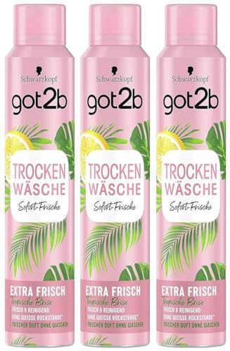 3x got2b Trockenshampoo TROCKEN WÄSCHE Extra Frisch Dry Shampoo mit Sofort-Frische-Effekt, Trockenshampoo ohne Rückstände mit tropische Brise-Duft, 200ml (3er Pack)