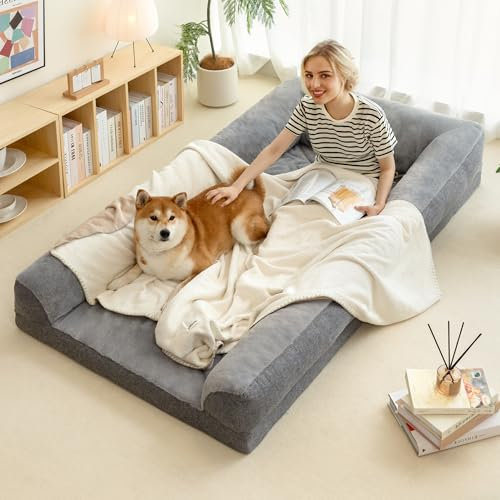 Mewoo Fluffy Extra Large Human Dog Bed, 71x39x11 with Removable Cover, Giant Bed for Adult Pets