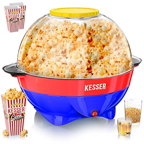 KESSER® Machine à pop-corn Grande 800W | Automate à pocorn 5,5l de capacité avec revêtement antiadhésif Couvercle & bol de service pour huile Beurre Sucre incl. surface chauffante (Bleu/Rouge)