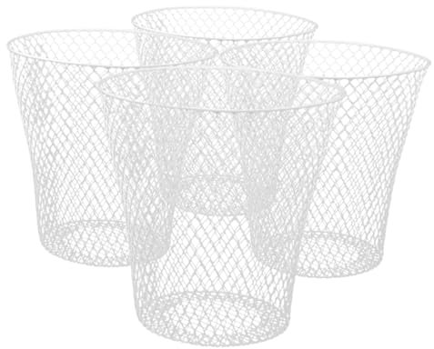MAGICLULU Lot De 4 Corbeilles à Papier En Fer Tressé, Panier De Rangement En Maille Blanche, Robuste Et Ventilé, Protections Végétales Pour Jardin Et Bureau, Usage Multiple, Stockage Pratique