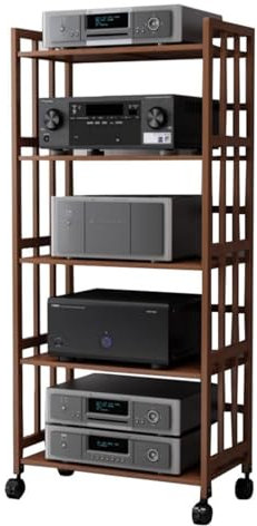 Bambu HIFI ljudskåp med rulle 5 nivåer HIFI-ställ för stereoutrustning och AV-komponenter W60 cm