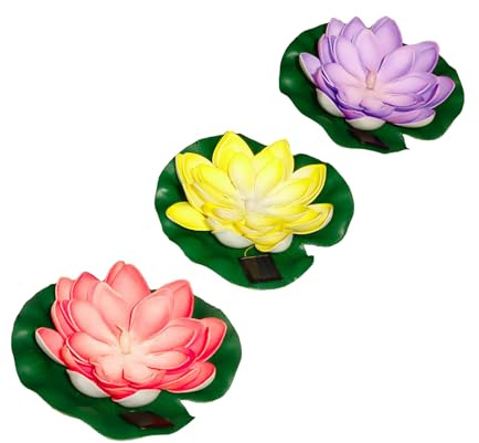 Gardenwize Solar Floating Lotus Light Pack of 3, Waterproof Solar Pond Lights with Warm White Glow, Outdoor Solar Garden Water Feature Lights, No Wiring Needed