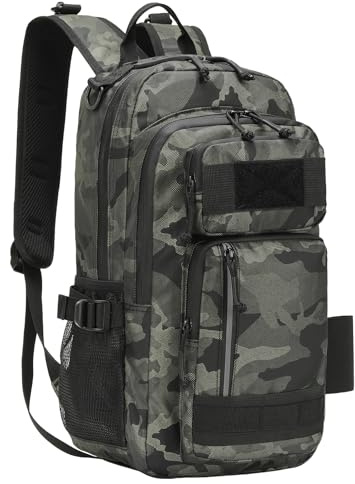 SUIKIHUM Zaino da trekking da uomo da 30 l, impermeabile, per il trasporto di tutti i giorni, con cinghia adattatore, pellicola in pelle per campeggio, trekking, caccia, escursionismo, verde militare