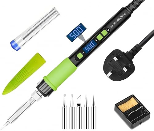 YEEHONEC Soldering Iron Kit, 90W Sleep Mode Auto-Off Soldering Iron, Adjustable Temperature with LCD Display, Includes Soldering Stand, 5 Tips & Solder for Electronics Repair