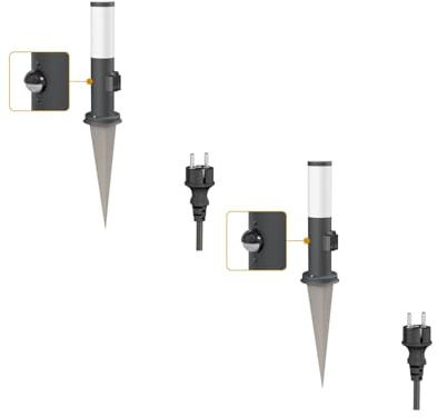 ledscom.de 2x Pollerleuchte PORU Sensor mit Erdspieß und 2m Kabel für außen, 38cm, anthrazit 1xE27 max.15W Steckdose