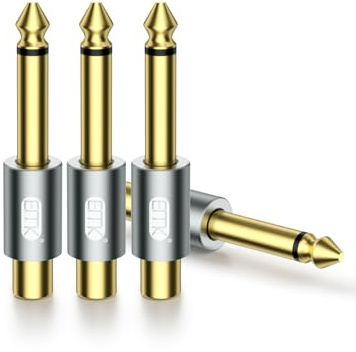 EMK 4 Stück Cinch auf 6,35mm Klinke Audio Adapter, Klinke auf RCA Adapter, Konvertierungsstecker für Kopfhörer, Mikrofone, Verstärker, E-Piano, Gitarre