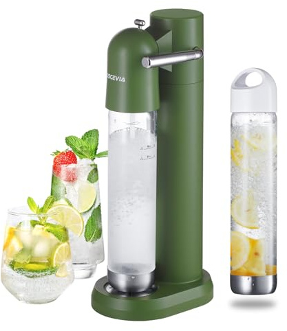 OSCEVIA - Sparkling Water Maker | Soda Beverage Machine | Soda Streaming Seltzer & Carbonator | 2x1L BPA Free Bottles | Compatible Srew-in 60L CO2 (NOT Included) | Green