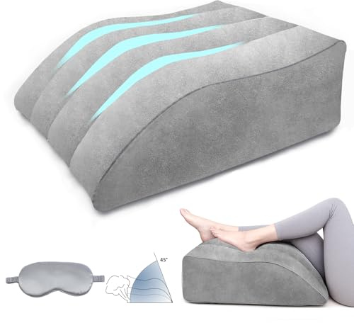 Inflatable Leg Pillow for Sleeping, Adjustable Leg Elevation Pillow with Eye Mask, Leg Support Pillow for Side Sleepers, Portable Leg Rest Wedge Pillow for Bed, Travel, Camping, Daily Relaxation
