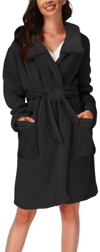 Accappatoio in spugna da donna con cappuccio, unisex, super assorbente, per hotel e spa, di qualità, per sauna, in spugna, con collo a scialle, ad alta assorbenza, vestaglia, camicia da notte, Nero