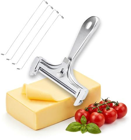 Cheese Cutter, Stainless Steel Cheese Slicer with 4pcs Extra Wires Adjustable Handheld Butter Block Cutter for Cheddar Gruyere Mozzarella