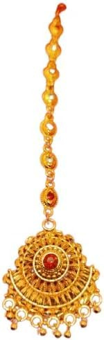 BishtHub Fashion Künstlicher vergoldeter Maang Tikka indischer Kopfschmuck, Stirnschmuck, Ornament, Anhänger, Kopfschmuck, 1 Stück