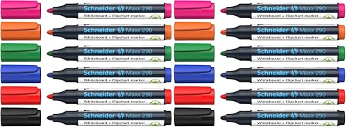Schneider Maxx 290 Marker (für Whiteboards und Flipcharts, Rundspitze 2-3 mm Strichstärke, rückstandsfrei trocken abwischbar, hohe Qualität, kräftig und farbintensiv) Box mit 6 Farben (Packung mit 2)