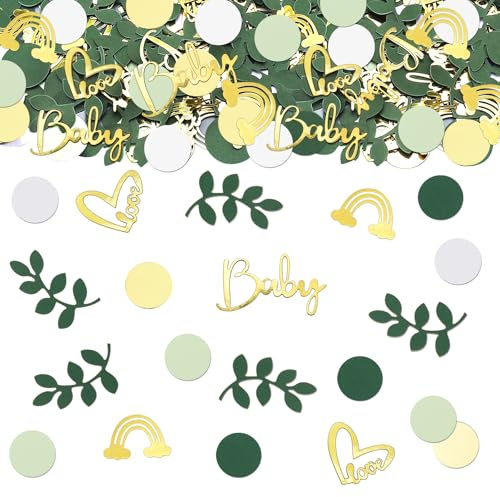 GoldRock Babyparty Deko Junge Mädchen Grün Gold, 200 Stück Baby Konfetti,Streudeko Baby Shower Deko,Babyshowerparty Tischdeko,Dschungel Babyparty Konfetti für Gender Reveal,Babyshower Party Dekoration