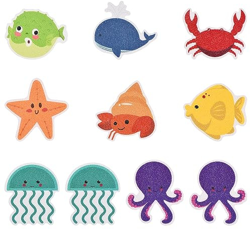 Anti-Slip Stickers 10 Pieces Children's Anti-Slip Bathtub Stickers, Nursery Self-Adhesive Anti-Slip Stickers, Cartoon Ocean Theme, for Bathtub and Bathroom Floor