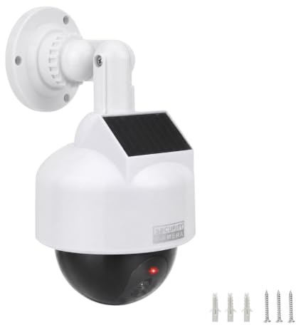 UIN Dummy Fake Security Camera, Solar Simulated Surveillance CCTV Dome Cameras with Flashing Red LED Light & Warning Security Alert Sticker, Fake Camera for Home Business Security, Outdoor/Indoor Use