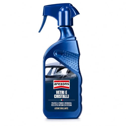 Pulitore Vetro Auto per Vetri e Cristalli, Detergente Spray Sgrassante per Parabrezza e Finestrini, Formula Anti Aloni per Interni ed Esterni Auto, Cura Auto – 500 ml