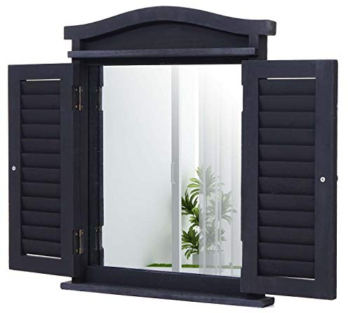 Mendler Wandspiegel mit Fensterläden 53x42x5cm - dunkelgrau | Spiegelfenster