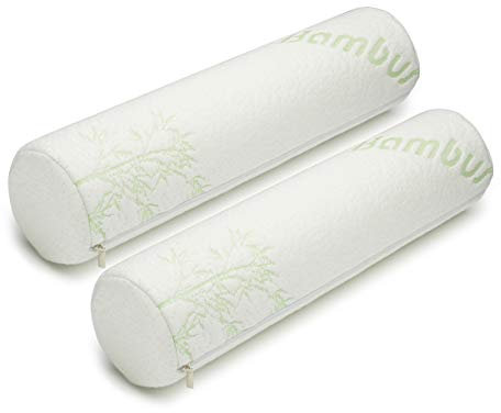 AllSett Health 2 Pack Bamboo Cervical Neck Roll Memory Foam Pillow, Round Neck, Support for Sleeping | Bolster Pillow for Bed, Legs, Back And Yoga | 4 Inch Diameter x 17 Inches long
