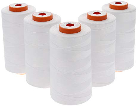 Sewfil polidacor 120 – trådspol-set 100 % polyester/polyesterkärna spunnet – 5 spolar kit (5 x 5468 yards / 5 000 meter) Vitt
