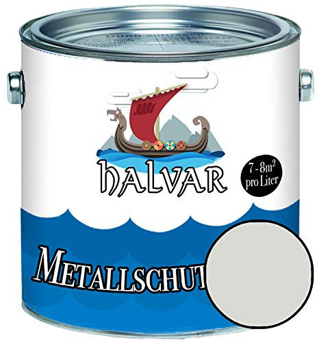 Halvar Metallschutzlack SEIDENMATT Weiß/Grau/Schwarz RAL 9001-9018 Metallfarbe besonders robuster Kunstharzlack Wetterbeständig & perfekter Langzeitschutz Metall (1 L, RAL 9002 Grauweiß)