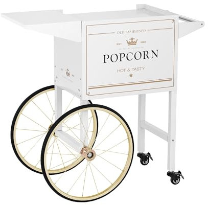 Royal Catering Chariot Pour Machine à Popcorn Professionnelle Coloris Blanc & Doré, Tôle D'Acier Peinte, 4 Roues, 2 Freins, Compartiment De Rangement Appareil Professionnel Cinéma