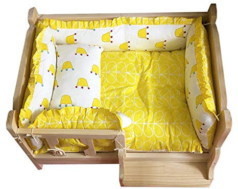 JLXJ Hundebett Hundeliege Hölzernes Hundebett und Weiche Waschbare Wintermatte, Groß Mittel Klein Hundesofa Kinderbett mit Treppen und Zaun, Innen Verwendung im Freien