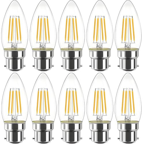 Jiotouhu B22 Ampoule LED à bougie 4W C35 Douille à baïonnette Blanch Chaud 2700K Edison Vintage Ampoule de conversion 40W, Non Dimmable, Paquet de 10