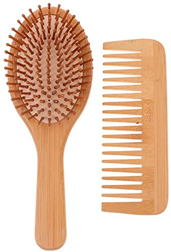 Lurrose 2stücke Salon-haarbürste Aus Bambus Mit Haarkamm Für Zuhause Bambus-paddelbürste Und -haarkamm Für Damen Und Herren Entwirren Und Stylen Leicht Gemacht