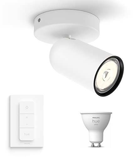 Philips Foco de superficie Pongee Blanco - incl. Carpeta Blanco y atenuador - Focos de montaje - 1 spot - Funciona con Alexa y Google Home