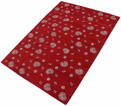 WAWA TEPPICH Handgefertigter Moderner Wollteppich in Rot 100% Wolle, 140x200 cm Handgetuftet