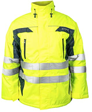 Tvåfärgad kontrast Hi-Vis Hybrid arbetsjacka med broderiåtkomst., Gul/marinblå, XXL