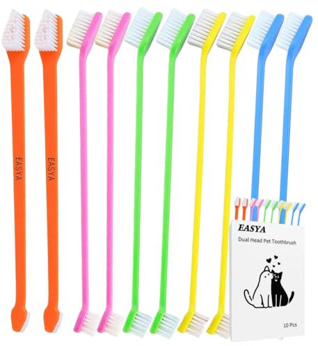 EASYA Double Headed Pet Dog Toothbrush for Small Dogs/Soft Bristles Puppy Long Handle Tooth Brush Dogs Teeth Cleaning/Bulk Toothbrushes (Mixed10 Newly Upgraded)