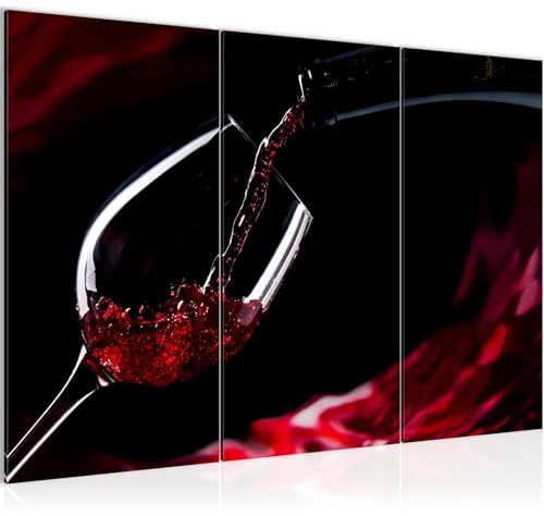 Runa Art Wandbilder Wein Küche Bild XXL Esszimmer Küchenbilder Schwarz Rot Glas Esszimmer 120 x 80 cm 3 Teilig 042231a