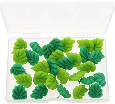 VGOL 30 Stücke Grüne Blätter Reißnägel Blatt Stecknadeln Kreative Harz Reißzwecke Dekorative Reißnägel Bürobedarf für Pinnwand Fotos Landkarten