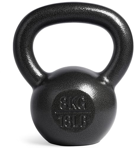 unycos - Pesa Rusa de Hierro Fundido, Kettlebell de 8 kg con Revestimiento Duradero, Mango Amplio para Ejercicios y Entrenamientos de Musculación, Culturismo y Fitness, Gimnasio en Casa (Negro)