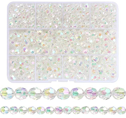720 stycken Böhmen Crystal Glaspärlor, Fasetterade Kristallpärlor, Tjeckiska kristallpärlor, genomskinliga pärlor med låda för gör-det-själv smycken, halsband, armband, örhängen, 6/8mm