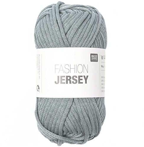 Rico Design Fashion Jersey | Schlauchgarn Jerseywolle blau grau zum Stricken und Häkeln | Jersey Bändchengarn Sommerwolle (15 blau-grau)