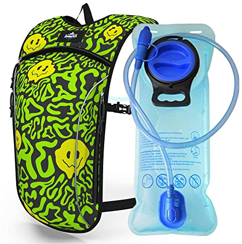 RaveIn313 Ryggsäck med lätt vätskebalans – 2 liters ficka ingår – perfekt för festivaler, vandring, mountainbike, utomhusaktiviteter (syrabad)