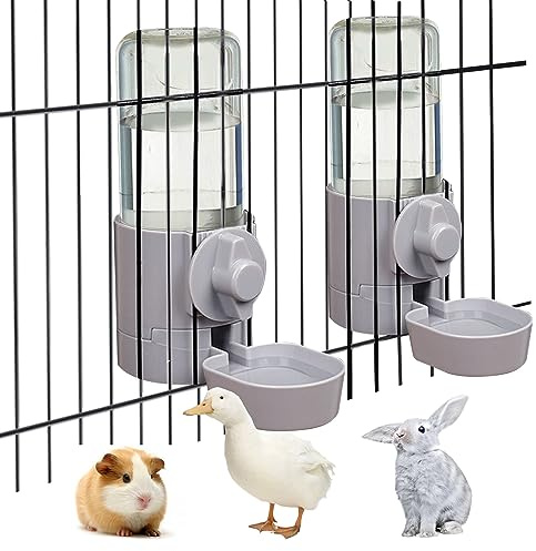 kathson 2Pcs Rabbit Water Bottle 17 OZ Bunny Hanging Water Fountain Automatic Guinea Pig Water Dispenser No Leak Drinking Feeder for Bunny Chinchilla Hamsters Cat Dog Small Animals(Grey)