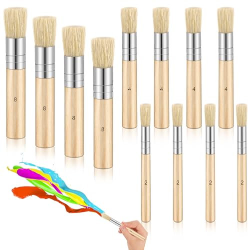 12 Stück Schablonenpinsel Set Naturborsten Pinsel Holz Schablonen Bürsten 3 Größen Malpinsel Rund Borstenpinsel für Acrylmalerei Ölgemälde DIY Crafts