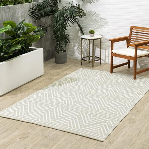 FAB HAB Aztec Outdoor Teppich - Wetterfest, Farbecht, Wendbar - Recycelter Premium-Kunststoff - Terrasse, Balkon, Garten - Kunststoffteppich - Patan - Beige - 150 cm x 240 cm