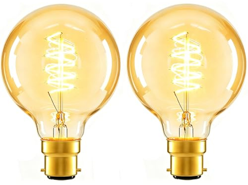 Sunnylinn Vintage Edison Bulb Bayonet Dimmable, B22 Amber Light Bulb Warm White 2600K, G80 Globe Vintage Spiral Light Bulbs Bayonet Cap Fitting AC 230V, BC Filament Light Bulb, 2-Pack.