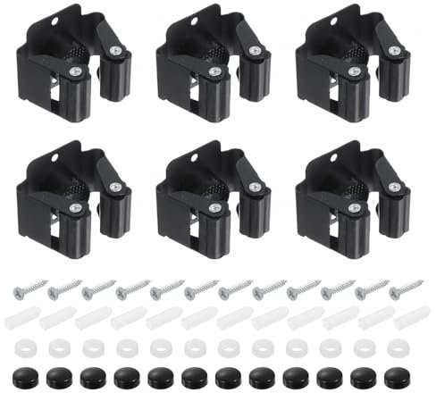 Uxcell 12pcs Mop Broom Holder Wall Mount, 304 Stainless Steel Mop and Broom Holder, Wall Mounted Broom Hanger for Bathroom, Kitchen, Office, Black