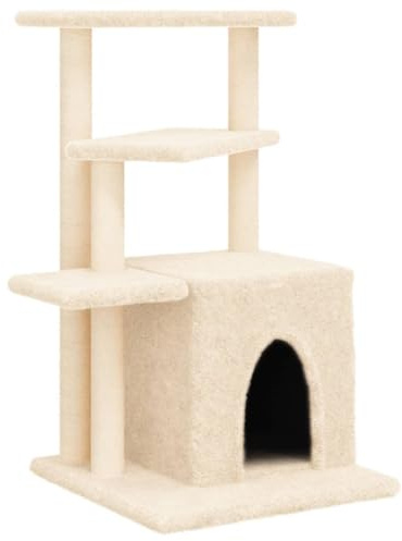 vidaXL Cat Tree with Sisal Scratching Posts, Cat Scratch Tower for Pet Kitten, Cat Climber Scratching Tree Pet Furniture Activity Centre, Cream