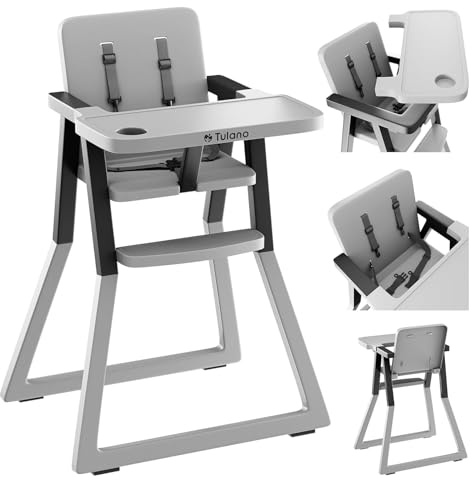 TUALNO Morsel 25 Chaise haute pliante | Chaise Alimentation haute pour tout-petits | Pour Bebe 6 mois à 3 ans | Plateau amovible | Harnais à 5 points | Repose-pieds | Ultra léger | Gris