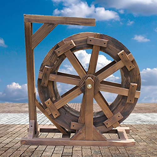 Brunnen Holz Wasserrad Wasserrad Wasserfall Holz Garten Indoor Outdoor Räder Brunnen Vintage Rustikaler Zierteich Dekorativer Balkon für Terrasse Hinterhof, Veranda, Hof (Größe: Durchmesser 90 cm (3