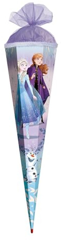 ROTH Disney Frozen Cornet surprise 85 cm – Bordure pailletée et pailletée, 6 côtés, fermeture en tulle, dentelle rouge (H) – Sac à sucre Disney La Reine des Neiges pour la rentrée scolaire