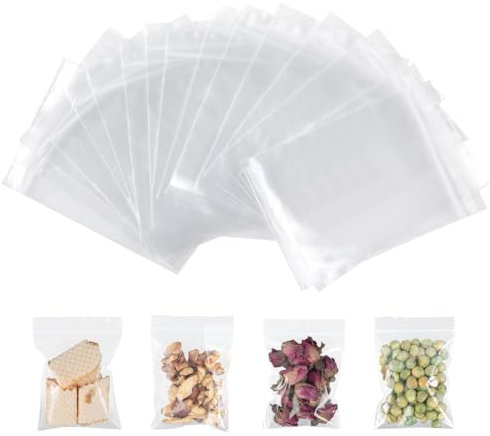 AiQInu Sacchetti Plastica 6 x 8 cm, 100 Pezzi Sacchetti Alimenti Richiudibili, Buste Plastica Trasparenti Ziplock Bags per Gioielli, Componenti Elettronici